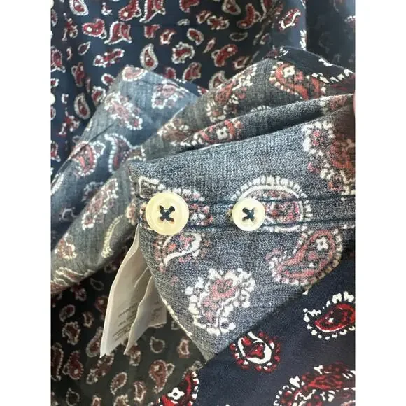 J. Crew Men's Slim Fit Blue with Red and White Paisley Print Collar Button Down - Picture 4 of 11